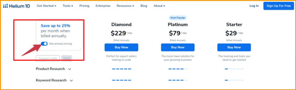 Helium 10 Discounted Pricing Plans