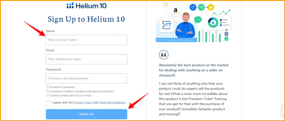 Helium 10 Sign Up Page