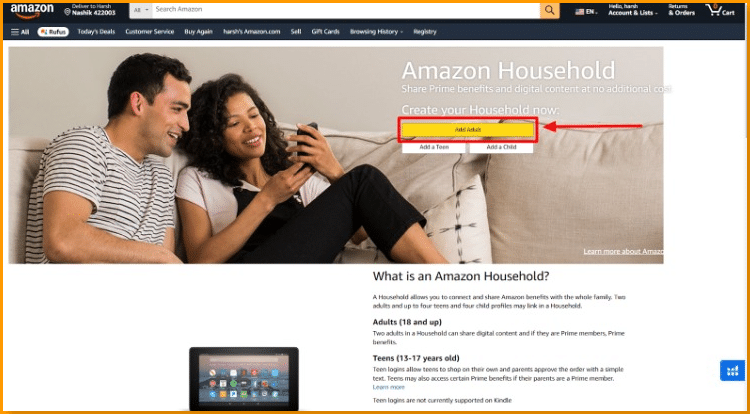 Sign up page of amazon merge account