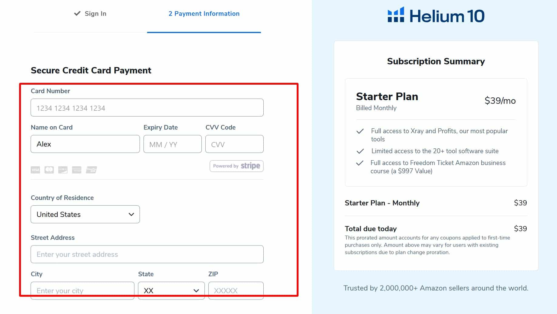 Helium-10-Checkout-enter-your-card-details